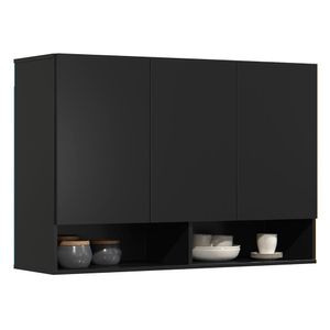 Armário De Cozinha Aéreo 3 Portas 2 Nichos 91cm Milão Preto - Ej Móveis