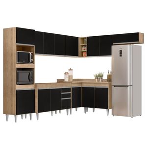 Armário De Cozinha Modulada De Canto 8 Peças Cp01 Balcão Castanho/preto - Lumil