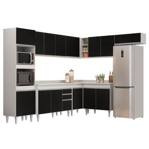 Armário De Cozinha Modulada De Canto 8 Peças Cp02 Balcão Com Tampo Branco/preto - Lumil