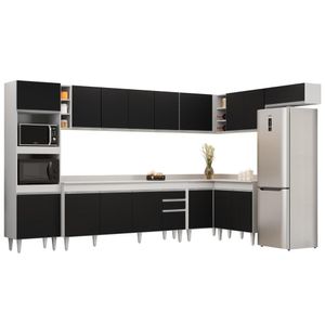 Armário De Cozinha Modulada De Canto 9 Peças Cp05 Balcão Com Tampo Branco/preto - Lumil