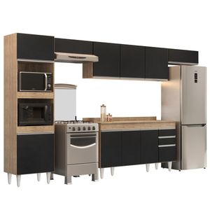 Armário De Cozinha Modulada 5 Peças Cp14 Balcão Com Tampo Castanho/preto - Lumil