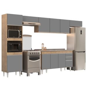 Armário De Cozinha Modulada 5 Peças Cp15 Balcão Com Pia Inox Castanho/cinza - Lumil