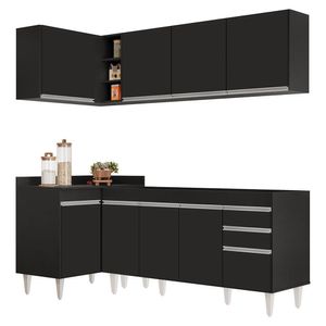 Armário De Cozinha Modulado De Canto Direito 4 Peças Cp40 Balcão Sem Tampo Preto - Lumil