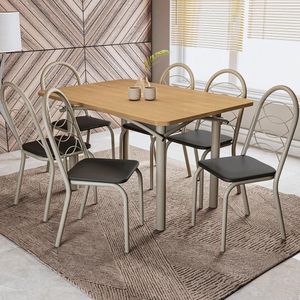 Mesa De Jantar Retangular Kappesberg Salvador Com 6 Cadeiras Nickel, Freijó E Preto