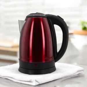 Chaleira Elétrica 1,8l Em Inox Vermelha 127v 1000w Rápida Fervura