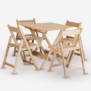 Conjunto De Mesa 70x70 E 04 Cadeiras Dobráveis Eucalipto Sem Pintura
