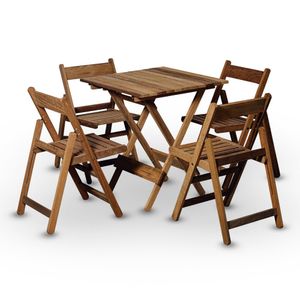 Conjunto De Mesa 70x70 E 04 Cadeiras Dobráveis Em Madeira Nobre Sem Pintura