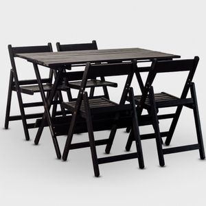 Conjunto De Mesa 120x70 E 04 Cadeiras Dobráveis Cor Preta