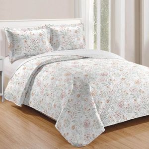 Kit Cobre Leito Colcha Daily King 3 Peças Dupla Face Estampado - Floral 18 - 100% Poliéster