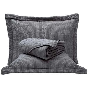 Kit Cobre Leito Colcha Craft King 3 Peças Percal 300 Fios Dupla Face Texturizado - Cinza