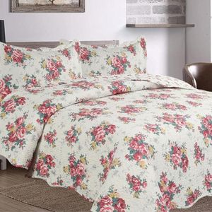 Kit Cobre Leito Colcha Daily Queen 3 Peças Dupla Face Estampado - Floral 36 - 100% Poliéster