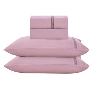 Jogo De Lençol Anahi King 4 Peças Micropercal 300 Fios Detalhe Minimal Ponto Palito - Malva