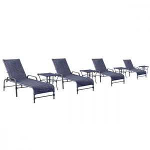 4 Espreguiçadeiras Catar 4 Mesas Garden Corda Náutica Trama Azul