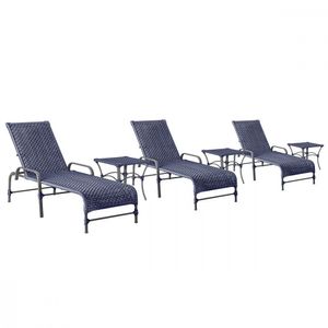 3 Espreguiçadeiras Catar 3 Mesas Garden Corda Náutica Trama Azul