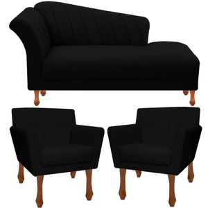 Kit Recamier Sofá Divã Clinica 180 + 2 Poltrona Iza Retro suede Preto