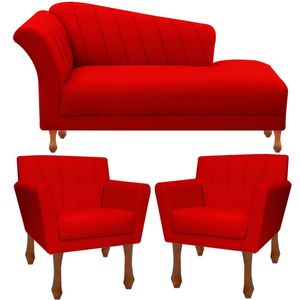 Kit Recamier Sofá Divã Clinica 160 + 2 Poltrona Iza Retro suede Vermelho