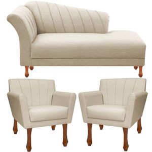 Kit Recamier Sofá Divã Clinica 180 + 2 Poltrona Iza Retro suede Bege