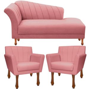 Kit Recamier Sofá Divã Clinica 160 + 2 Poltrona Iza Retro suede Rose