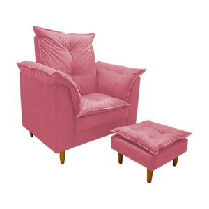 Poltrona De Amamentação + Puff Maite Pés De Madeira Dritex suede Rosa