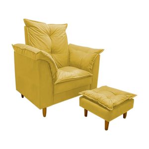 Poltrona De Amamentação + Puff Maite Pés De Madeira Dritex suede Amarelo