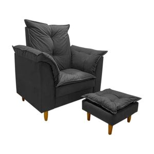 Poltrona De Amamentação + Puff Maite Pés De Madeira Dritex suede Cinza Escuro