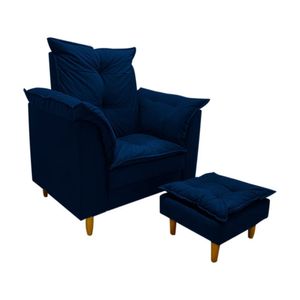 Poltrona De Amamentação + Puff Maite Pés De Madeira Dritex suede Azul Marinho