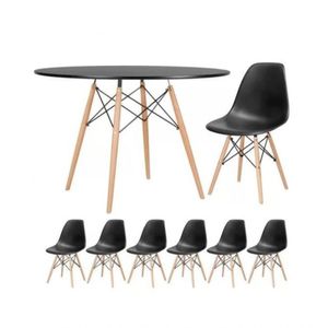 Conjunto De Jantar Eames: Mesa Redonda 100cm Preta + 6 Cadeiras Eiffel Dsw Pretas