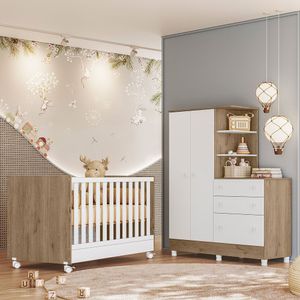 Jogo De Quarto Infantil Gr E Cômoda E Berço 1340 Doce Sonho carvalho-branco