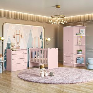 Jogo De Quarto Infantil Gr E Cômoda 2523 E Berço Doce Sonho rosa