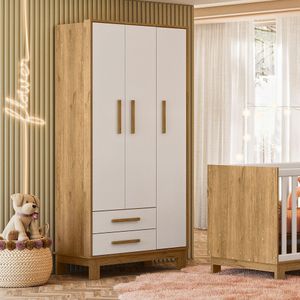 Guarda Roupa Infantil 3 Portas Q Encanto Slim freijo Toq-branco Acetinado