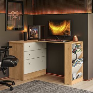 Cômoda Com Mesa Giratória Gamer Dritex freijo-off White