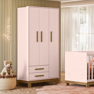 Guarda Roupa Infantil 3 Portas Q Encanto Slim rosa Acetinado