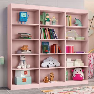Kit 3 Estantes Livreiro Office Multiuso 12 Prateleiras Rose J&A Rose