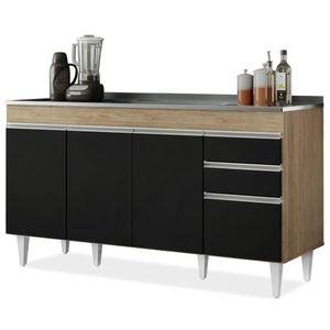 Balcão Gabinete Com Pia Inox 150cm Marrocos Castanho-preto - Lumil
