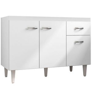 Balcão Gabinete Para Pia Sem Tampo 120cm 3 Portas E 1 Gaveta Flex Gabriela Branco-preto - Ajl Móveis