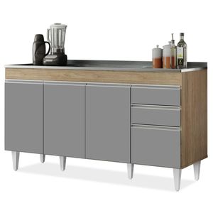 Balcão Gabinete Com Pia Inox 150cm Marrocos Castanho-cinza - Lumil