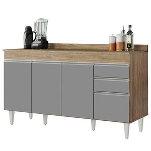 Balcão Gabinete Para Pia Com Tampo 150cm Marrocos Castanho-cinza - Lumil