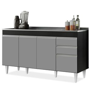 Balcão Gabinete Com Pia Inox 150cm Marrocos Preto-cinza - Lumil