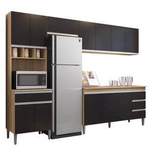 Cozinha Modulada 4 Peças Balcão Com Tampo 160cm Andréia Amêndoa-preto - Ajl Móveis