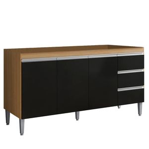 Balcão De Cozinha Para Pia 160cm 3 Gavetas Andréia Amêndoa-preto - Ajl Móveis