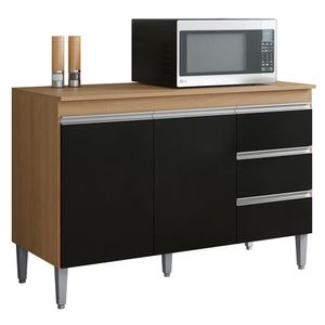 Balcão De Cozinha Com Tampo 100cm 3 Gavetas Andréia Amêndoa-preto - Ajl Móveis