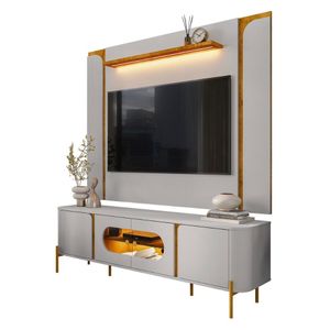 Conjunto De Painel Maresias Com Rack Juquehy Para Tv Até 75 Off White Naturale