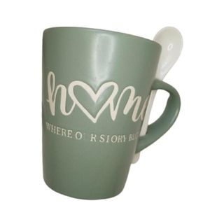 Caneca De Cerâmica Home Com Colher Verde