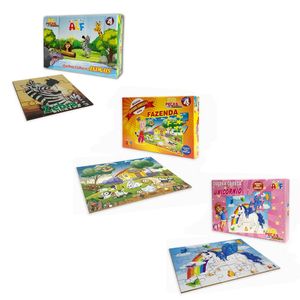 Kit Completo 3 Quebra Cabeça Infantil Divertido Em Madeira Kit 1
