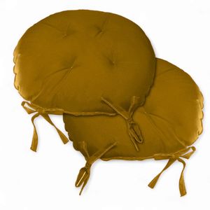 Kit 02 Almofadas Futon Redondo Assento Para Cadeira 40x40 Mostarda