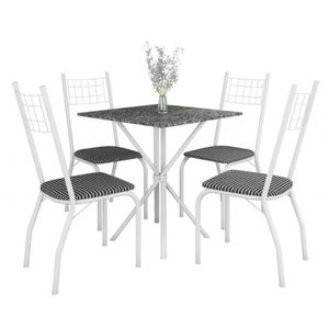 Mesa De Jantar Quadrada Fabone Brisa Com 4 Cadeiras Estofada Branco
