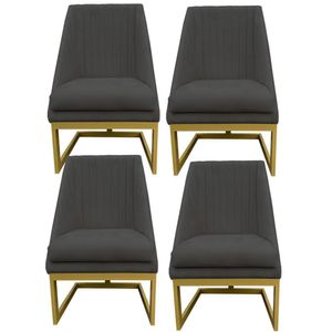 Kit 04 Cadeiras Para Sala De Jantar Ana Base De Ferro Suede Grafite D'classe Decor