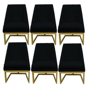 Kit 06 Cadeiras Para Sala De Jantar Ana Base De Ferro Suede Preto D'classe Decor