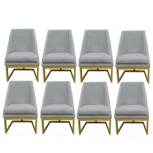 Kit 08 Cadeiras Para Sala De Jantar Ana Base De Ferro Suede Bege D'classe Decor