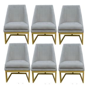 Kit 06 Cadeiras Para Sala De Jantar Ana Base De Ferro Suede Bege D'classe Decor
